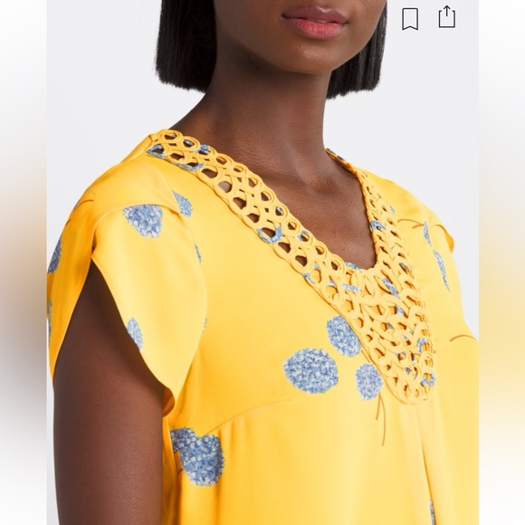 DANIEL RAINN Nayeli Crochet Detail Yellow Blouse Like New Sz L - Picture 8 of 10